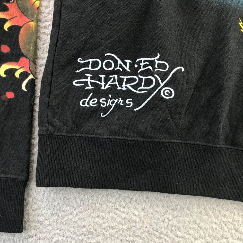 Vintage Y2K Ed Hardy Jacket Womens Large Black Embroidered Skull Love Kills Zip - Picture 7 of 16